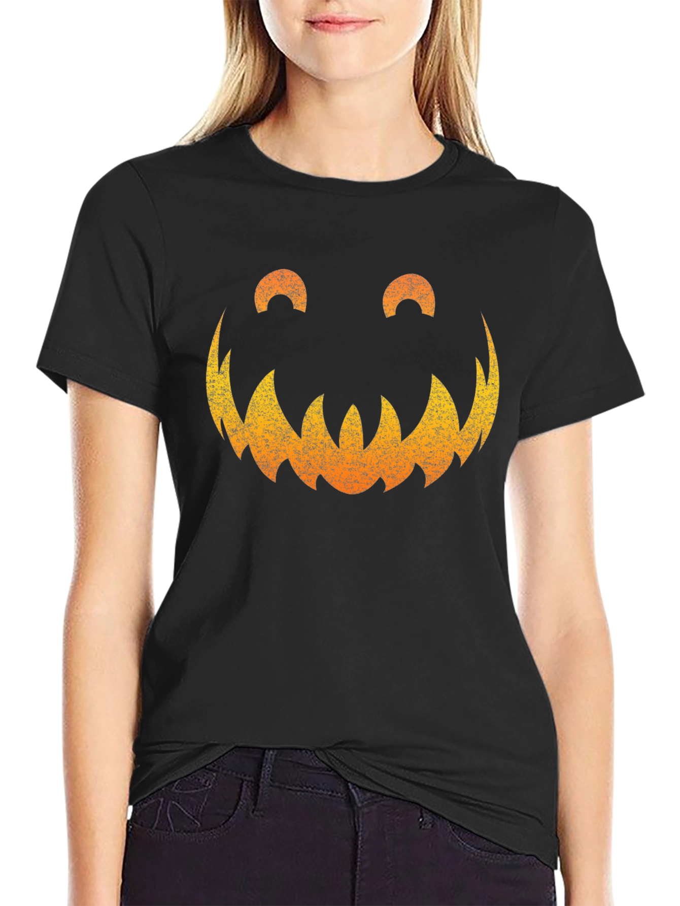 Spooky Pumpkin Face Graphic Tee - Halloween Shirt