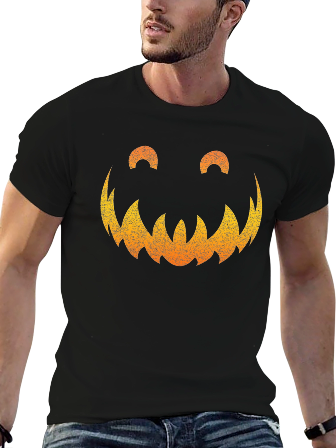 Spooky Pumpkin Face Graphic Tee - Halloween Shirt