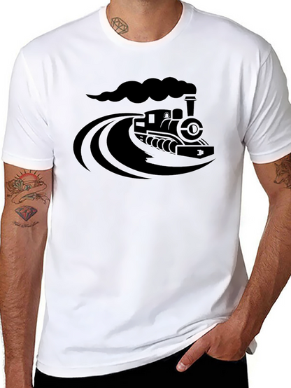 Steam Train Graphic Tee - Classic Black Cotton T-Shirt