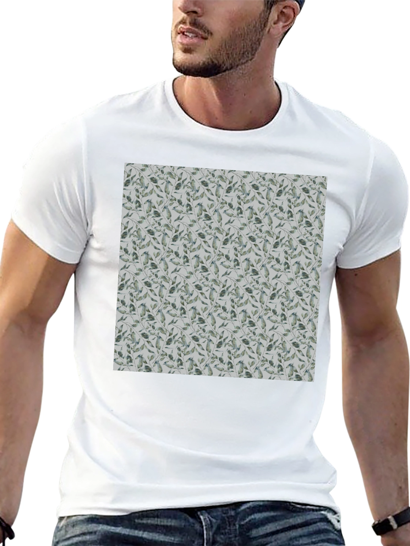 Leaf Pattern Crew Neck T-Shirt