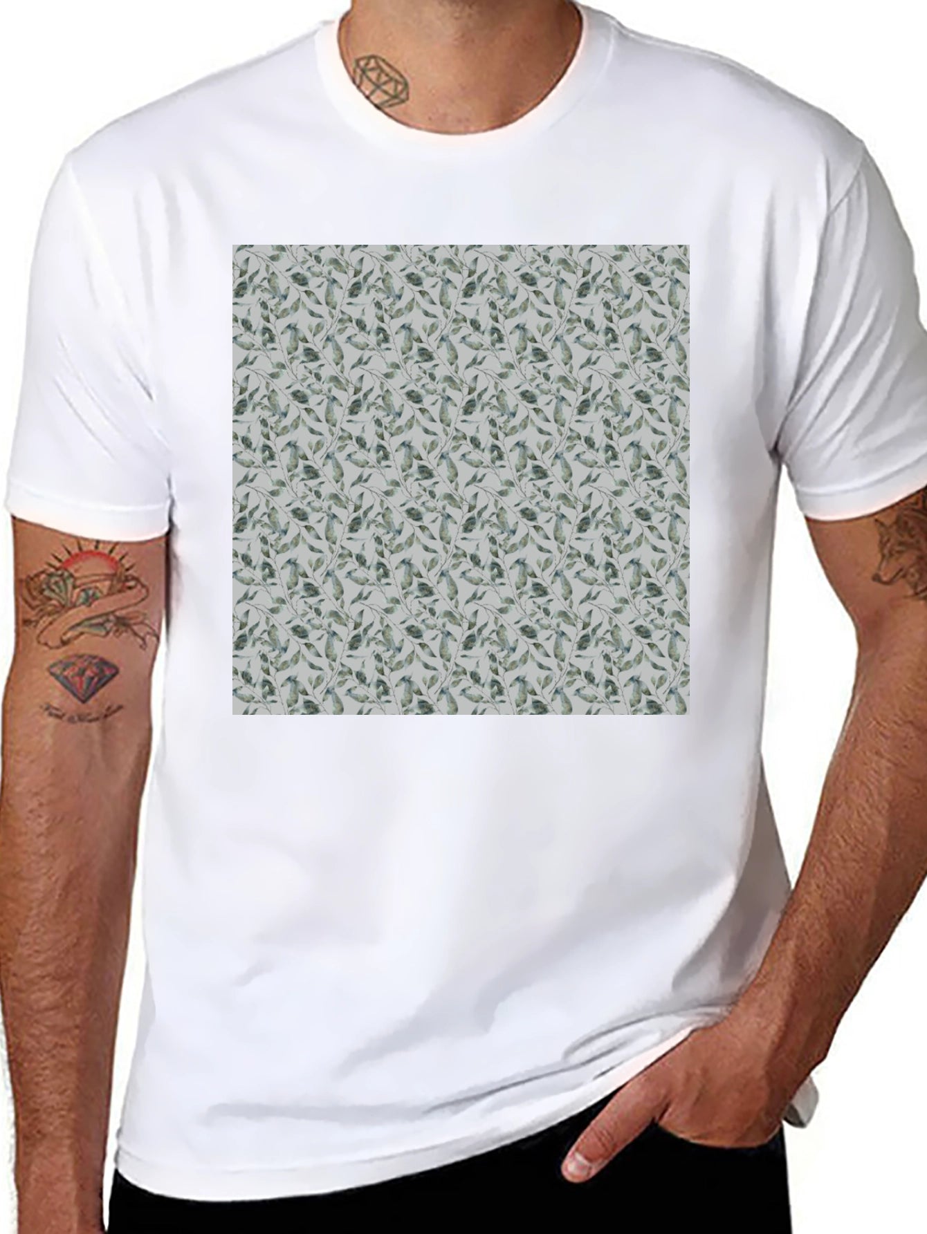 Leaf Pattern Crew Neck T-Shirt