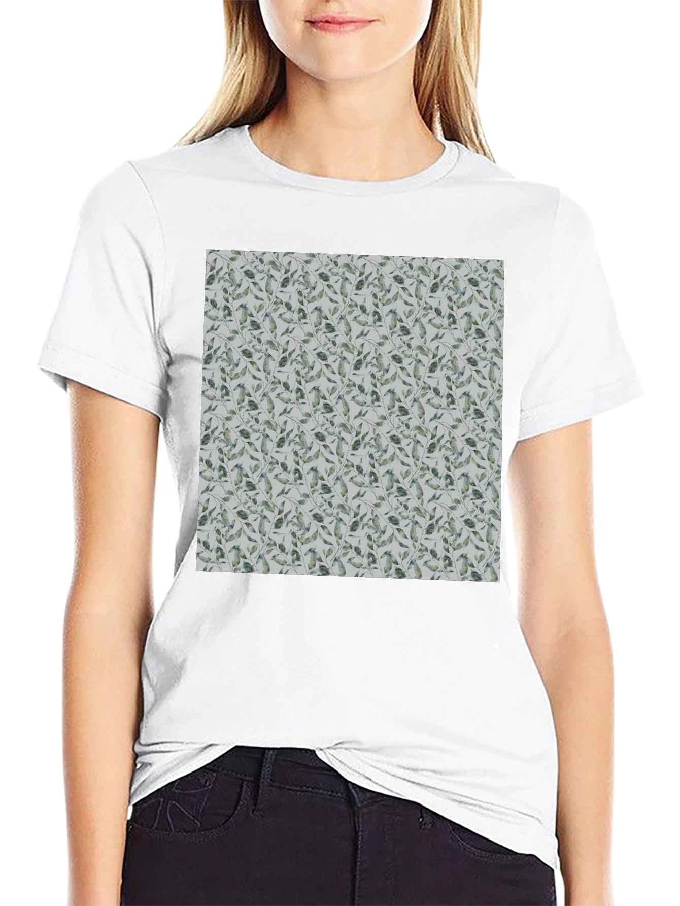 Leaf Pattern Crew Neck T-Shirt