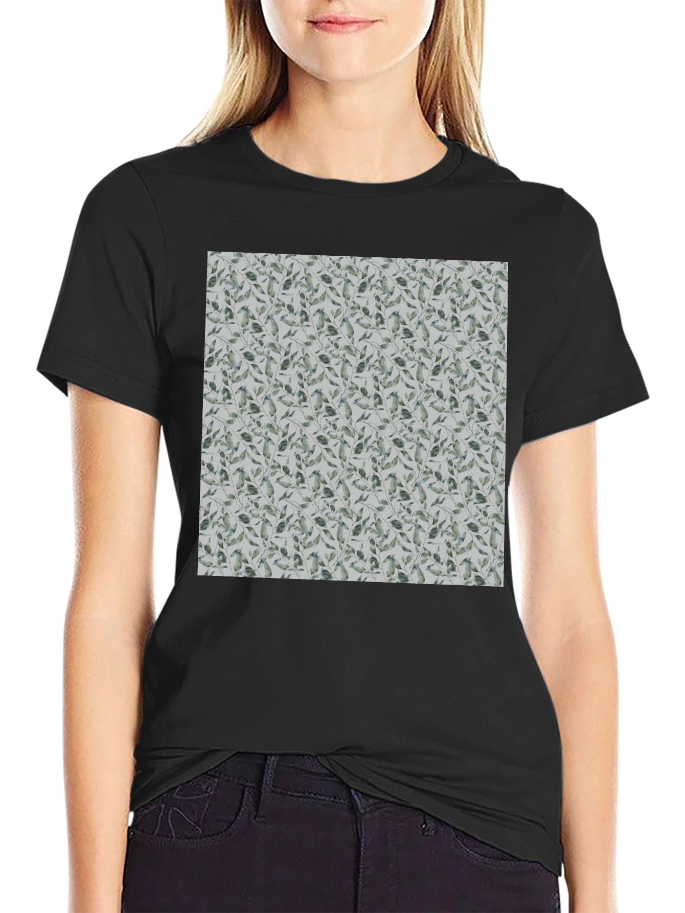 Leaf Pattern Crew Neck T-Shirt