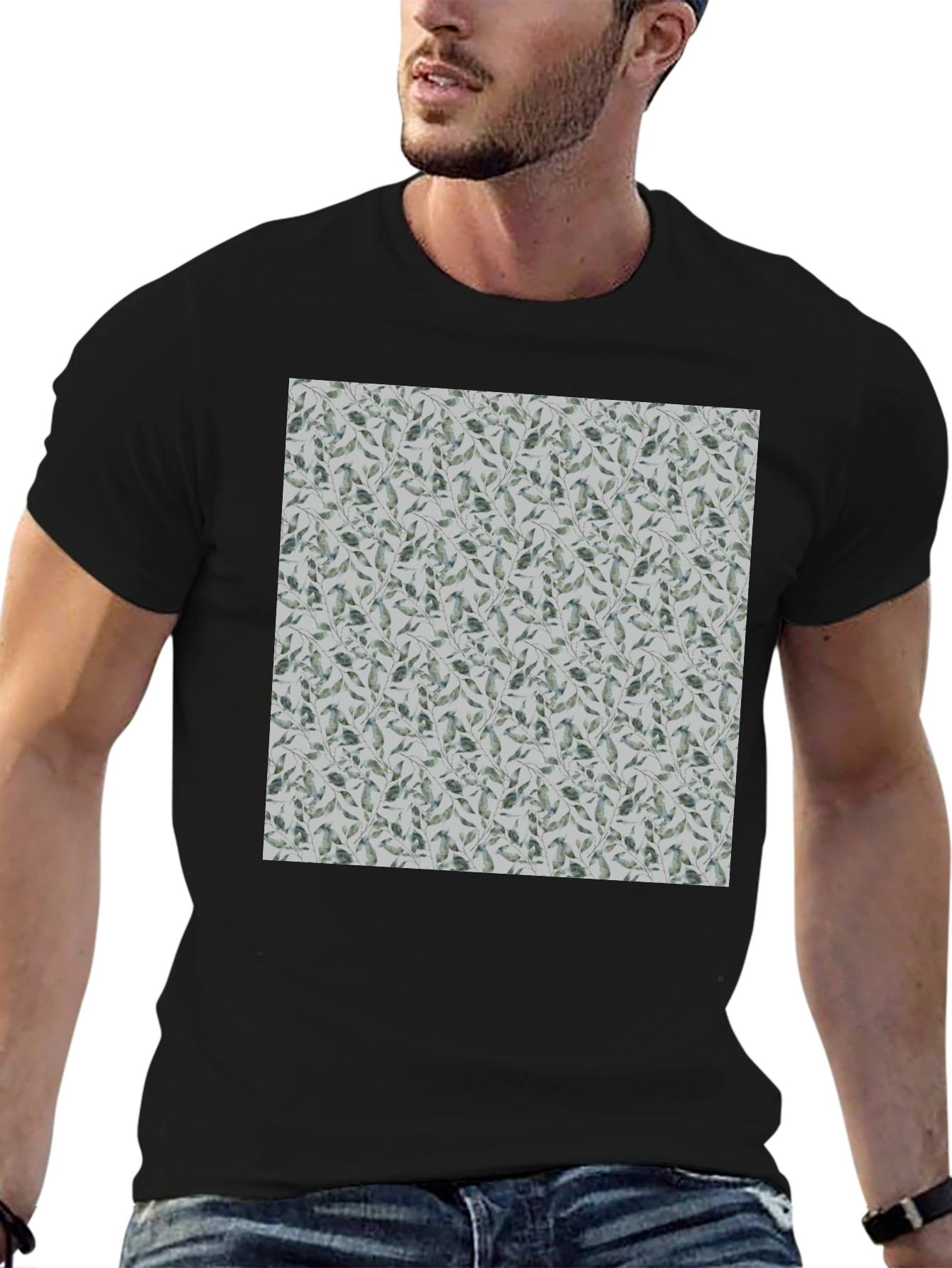 Leaf Pattern Crew Neck T-Shirt