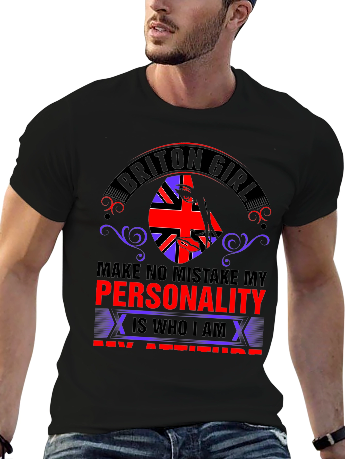 Briton Girl Personality Graphic Tee - Black
