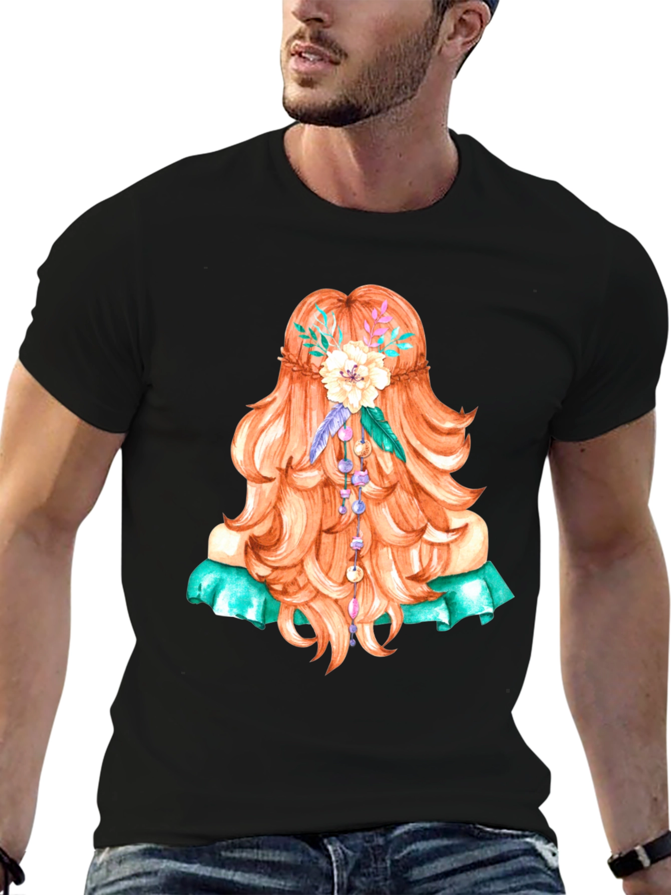 Boho Girl Hair Graphic T-Shirt - Artistic Style