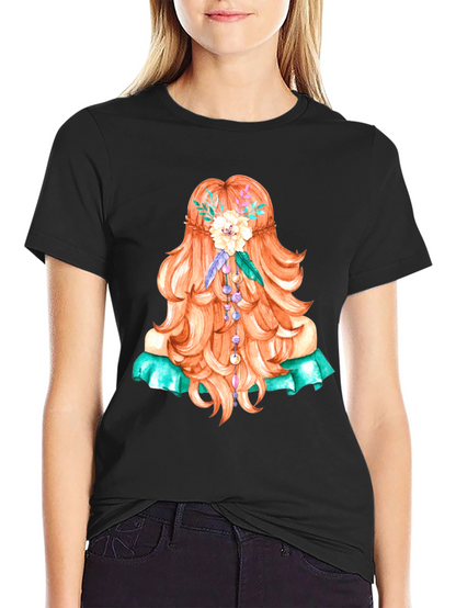 Boho Girl Hair Graphic T-Shirt - Artistic Style
