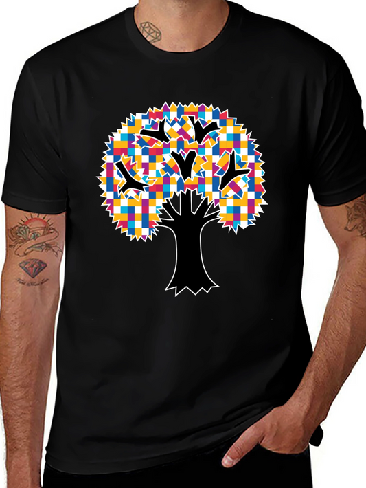 Colorful Tree Graphic Black T-Shirt