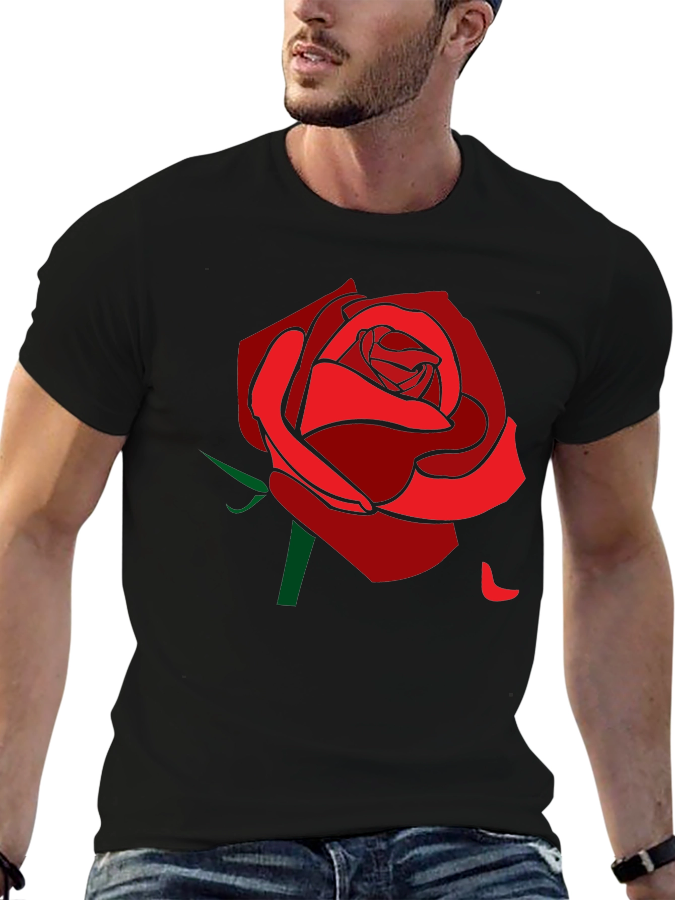 Rose Graphic Tee - Stylish Mens Black T-Shirt