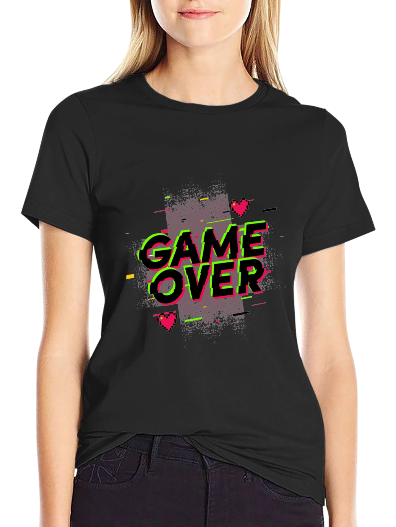 Game Over Graphic Black T-Shirt - Retro Gaming Style