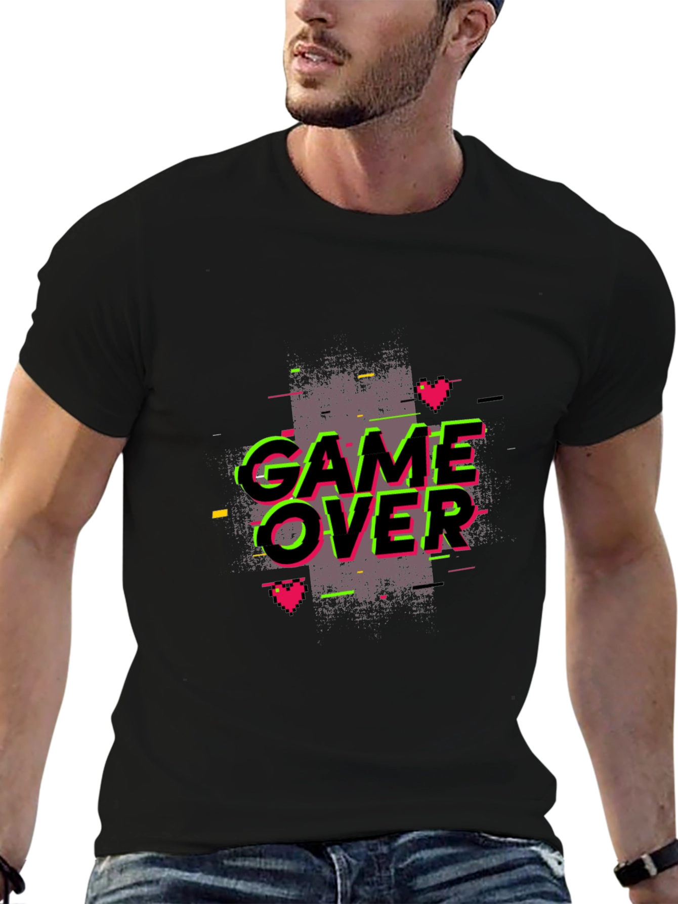 Game Over Graphic Black T-Shirt - Retro Gaming Style