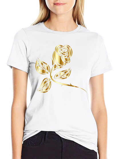 Black T-Shirt with Golden Rose Graphic