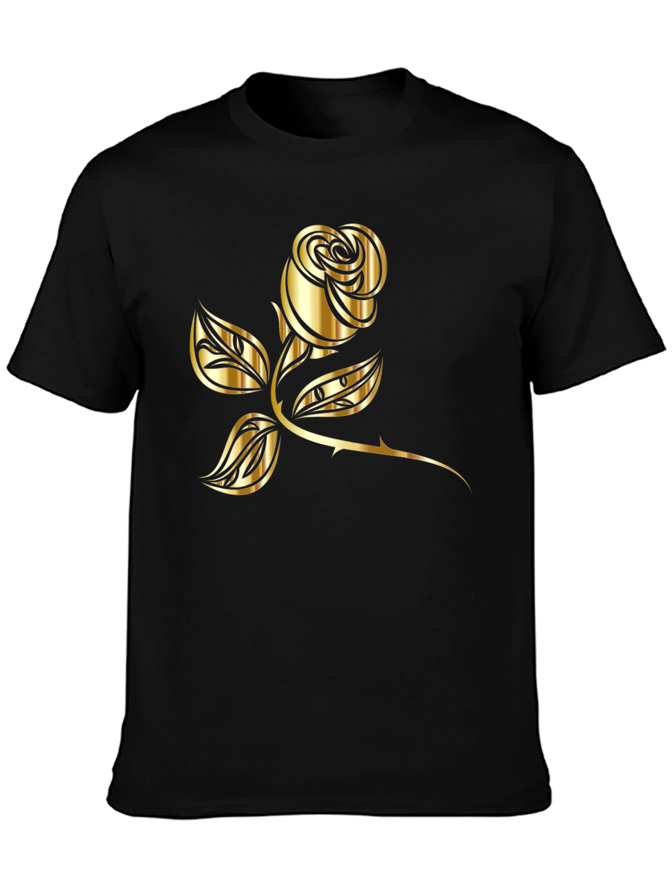 Black T-Shirt with Golden Rose Graphic