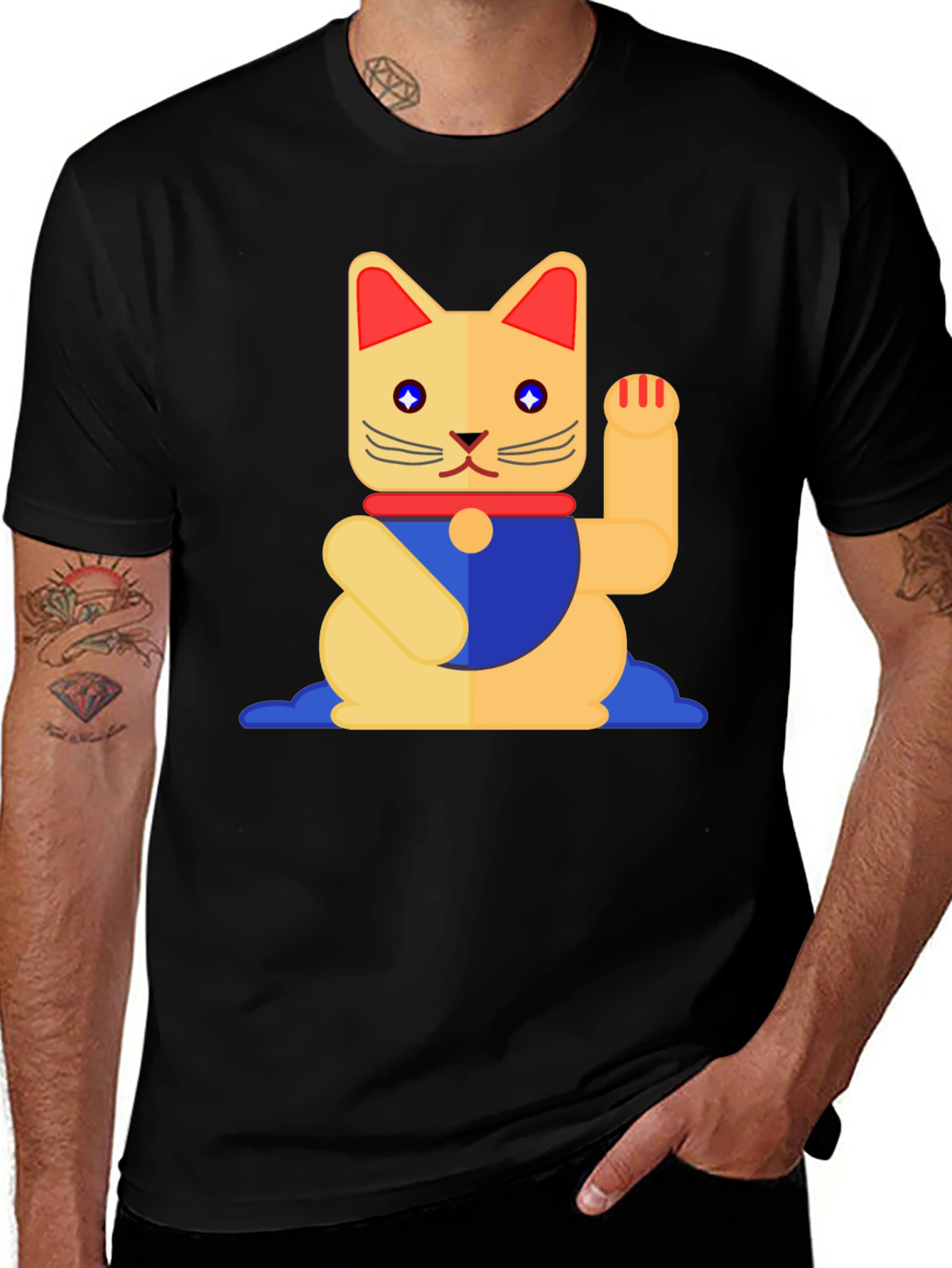Lucky Cat Graphic T-Shirt - Black Cotton Tee