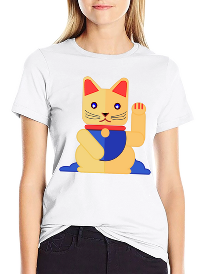 Lucky Cat Graphic T-Shirt - Black Cotton Tee