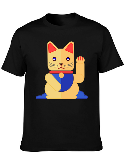 Lucky Cat Graphic T-Shirt - Black Cotton Tee