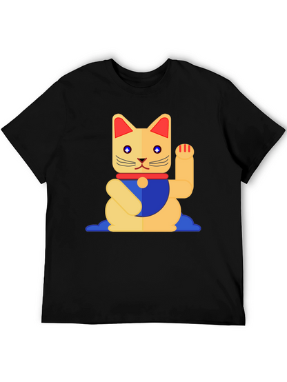 Lucky Cat Graphic T-Shirt - Black Cotton Tee