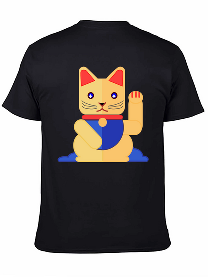 Lucky Cat Graphic T-Shirt - Black Cotton Tee