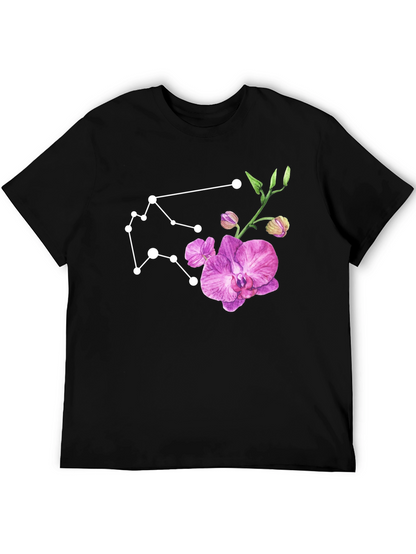 Aquarius Constellation & Floral Black Tee