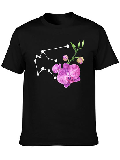 Aquarius Constellation & Floral Black Tee