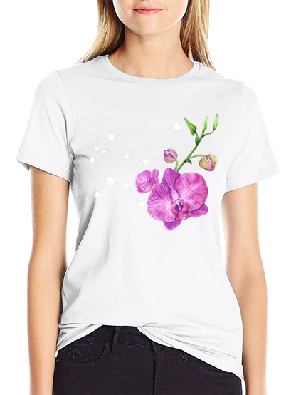 Aquarius Constellation & Floral Black Tee