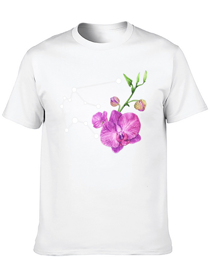 Aquarius Constellation & Floral Black Tee