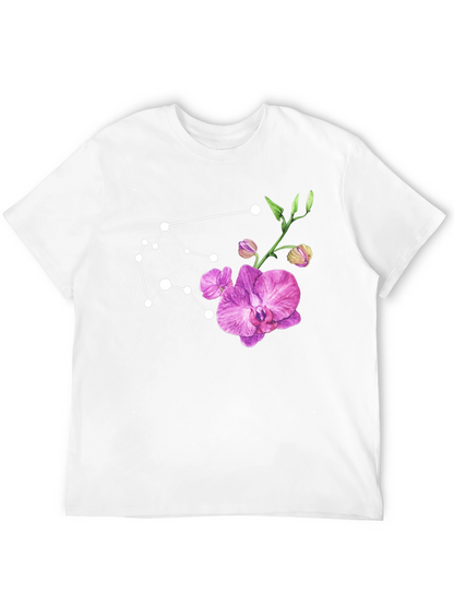 Aquarius Constellation & Floral Black Tee