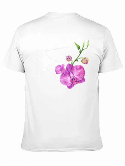 Aquarius Constellation & Floral Black Tee