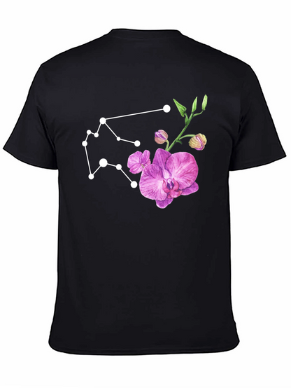 Aquarius Constellation & Floral Black Tee