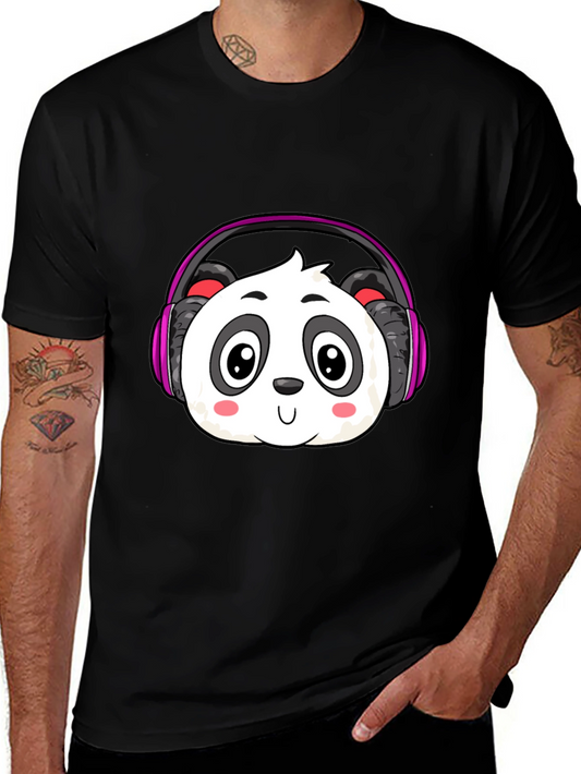Cute Panda Headphones Graphic T-Shirt