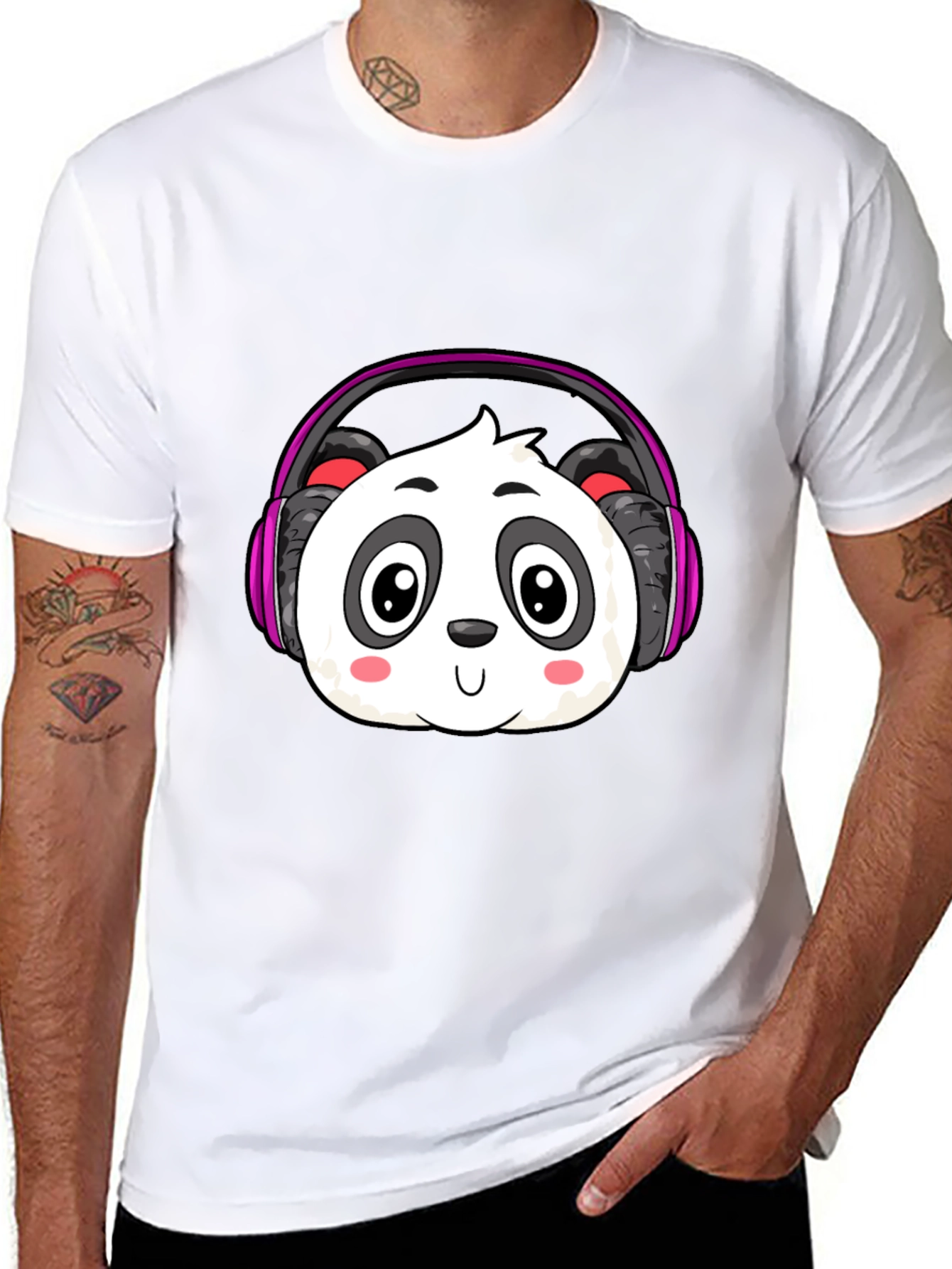 Cute Panda Headphones Graphic T-Shirt
