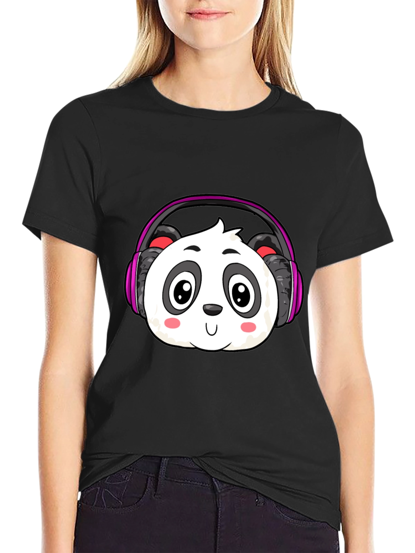 Cute Panda Headphones Graphic T-Shirt