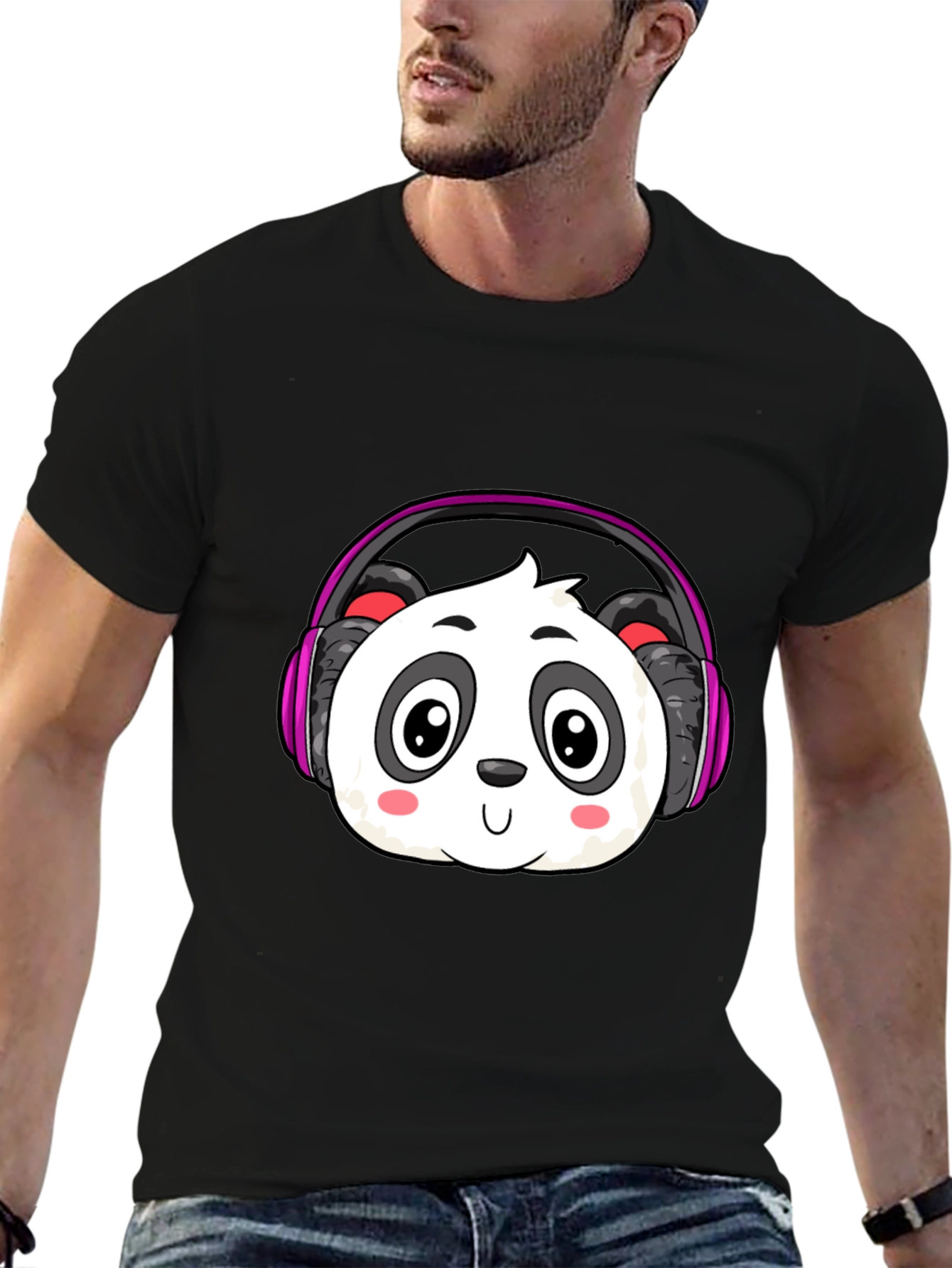 Cute Panda Headphones Graphic T-Shirt