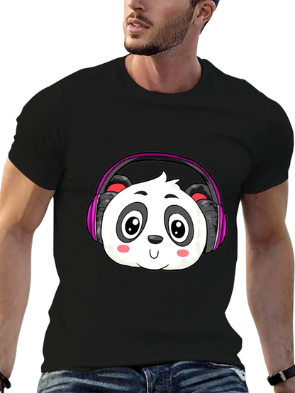 Cute Panda Headphones Graphic T-Shirt