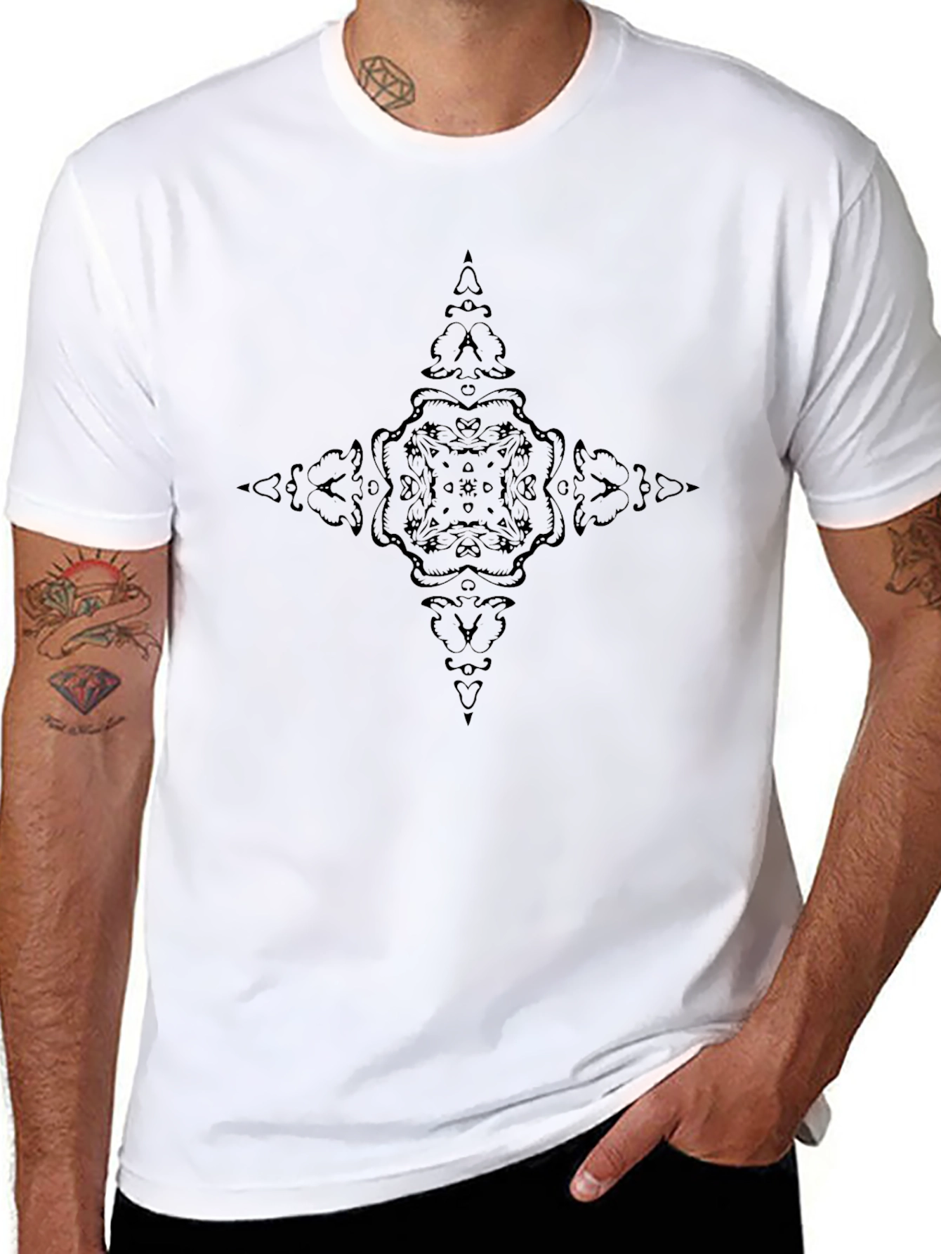 Mens Black T-Shirt with Dark Ornamental Design