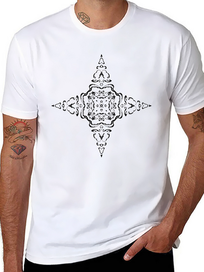 Mens Black T-Shirt with Dark Ornamental Design