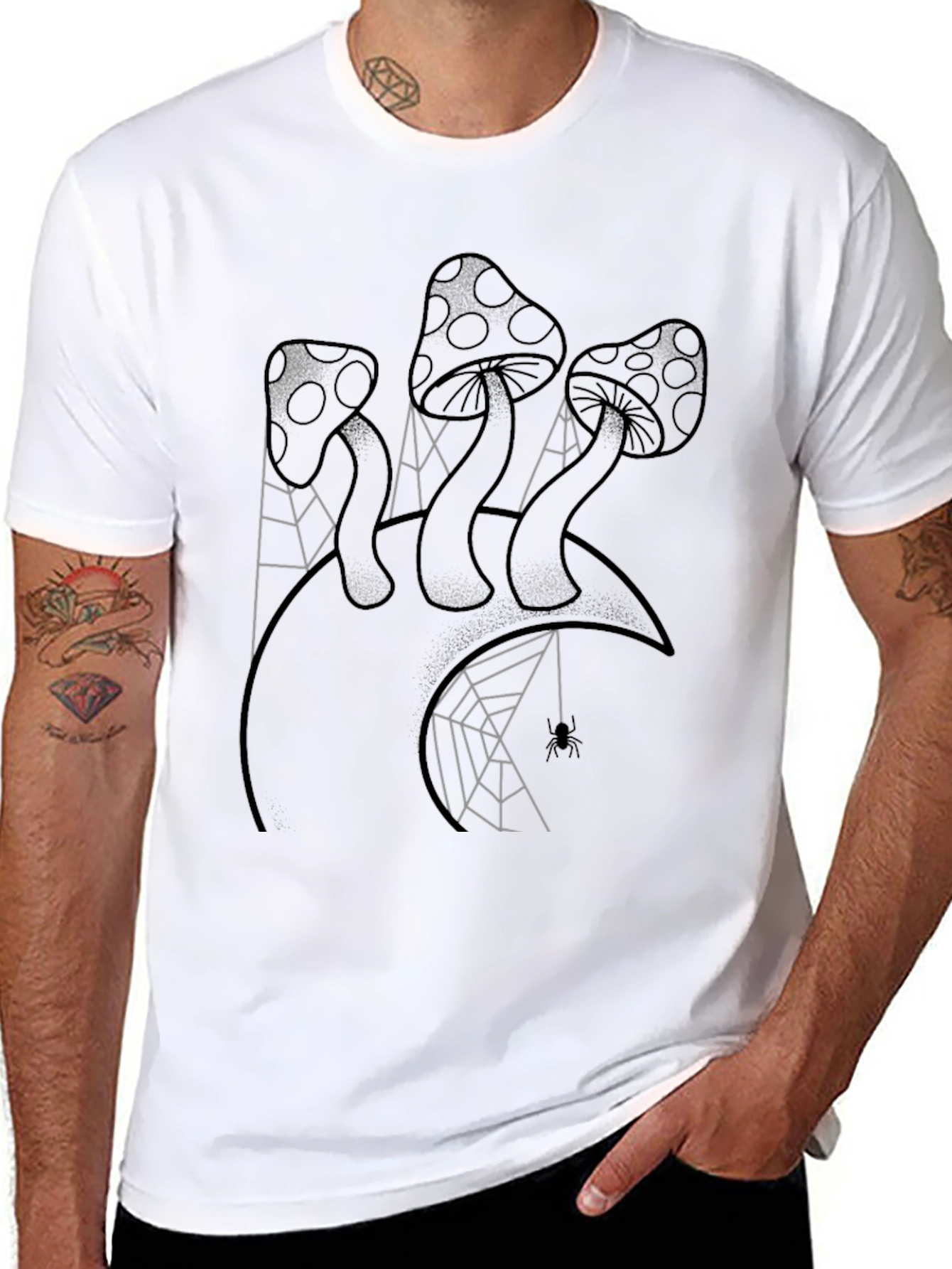Mushroom and Spiderweb Graphic Tee - Black