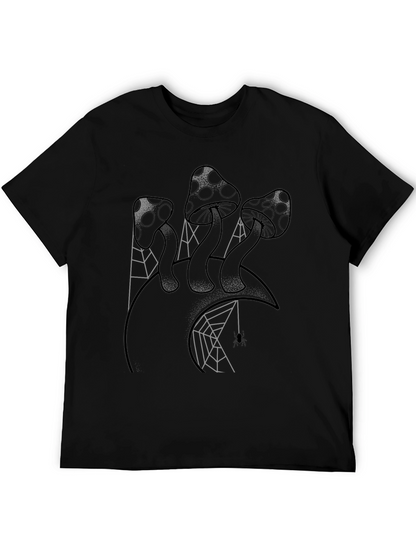 Mushroom and Spiderweb Graphic Tee - Black