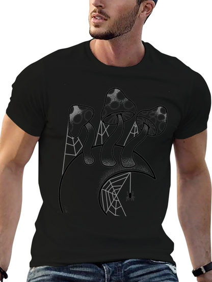 Mushroom and Spiderweb Graphic Tee - Black