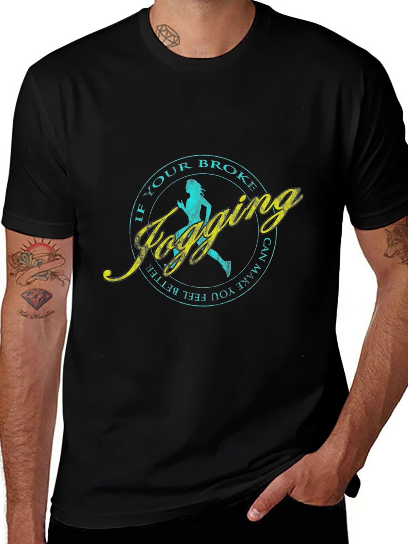 Jogging Slogan T-Shirt - Black Casual Tee
