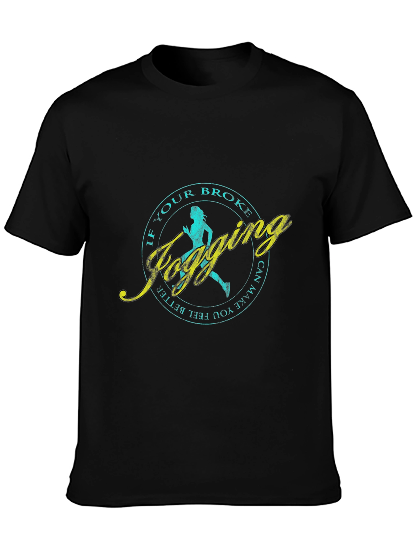Jogging Slogan T-Shirt - Black Casual Tee