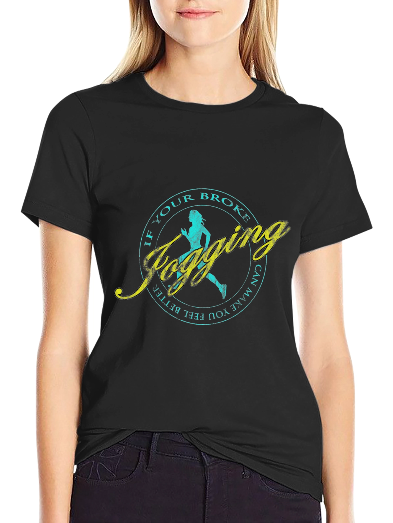 Jogging Slogan T-Shirt - Black Casual Tee