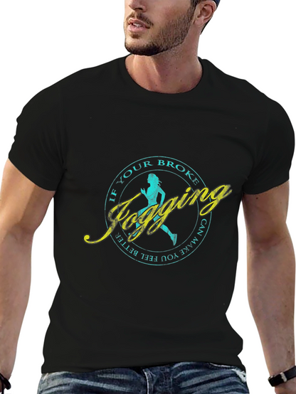 Jogging Slogan T-Shirt - Black Casual Tee
