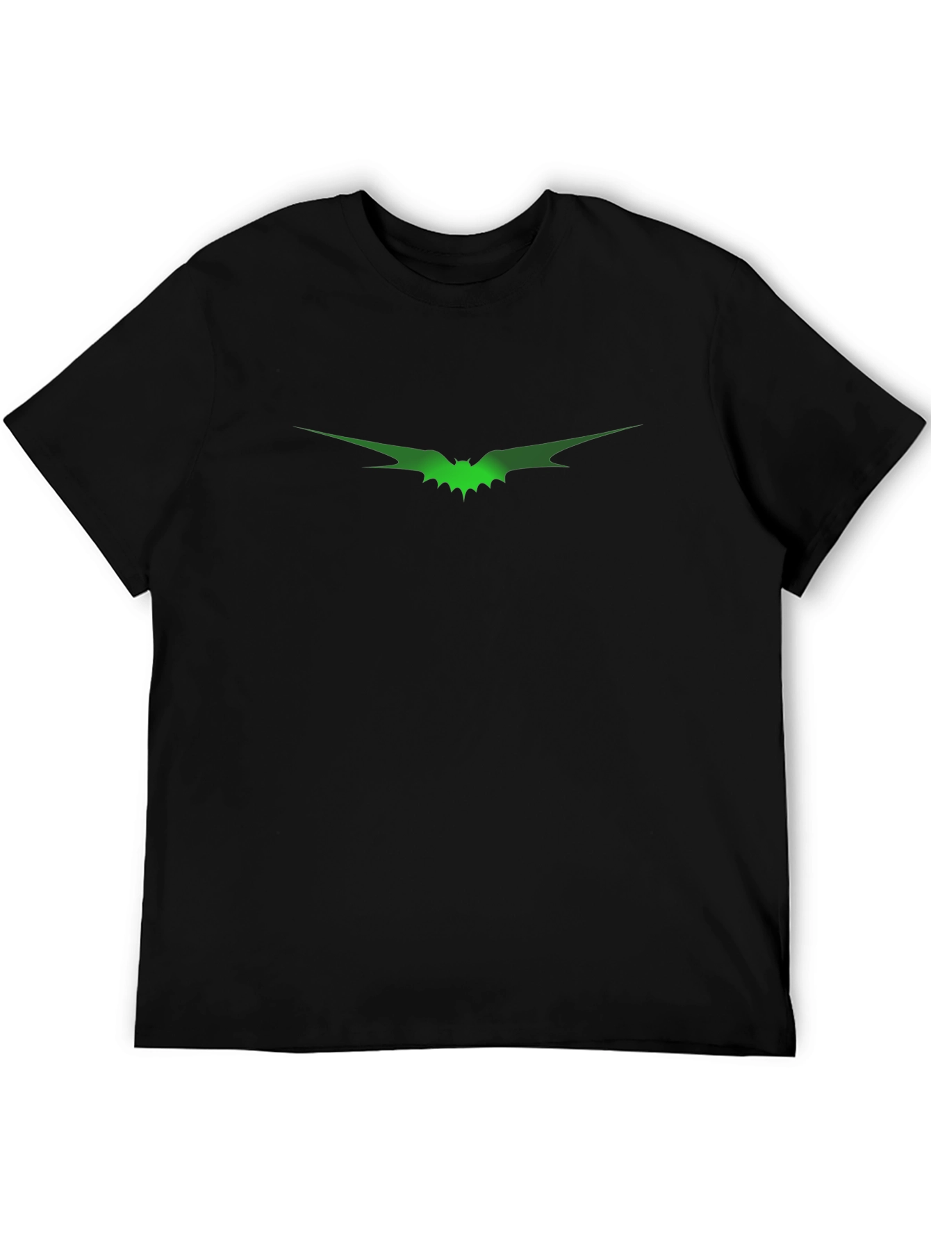 Mens Black T-Shirt with Green Bat Graphic