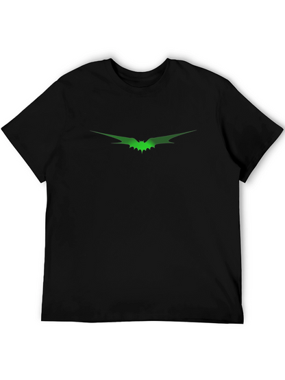 Mens Black T-Shirt with Green Bat Graphic