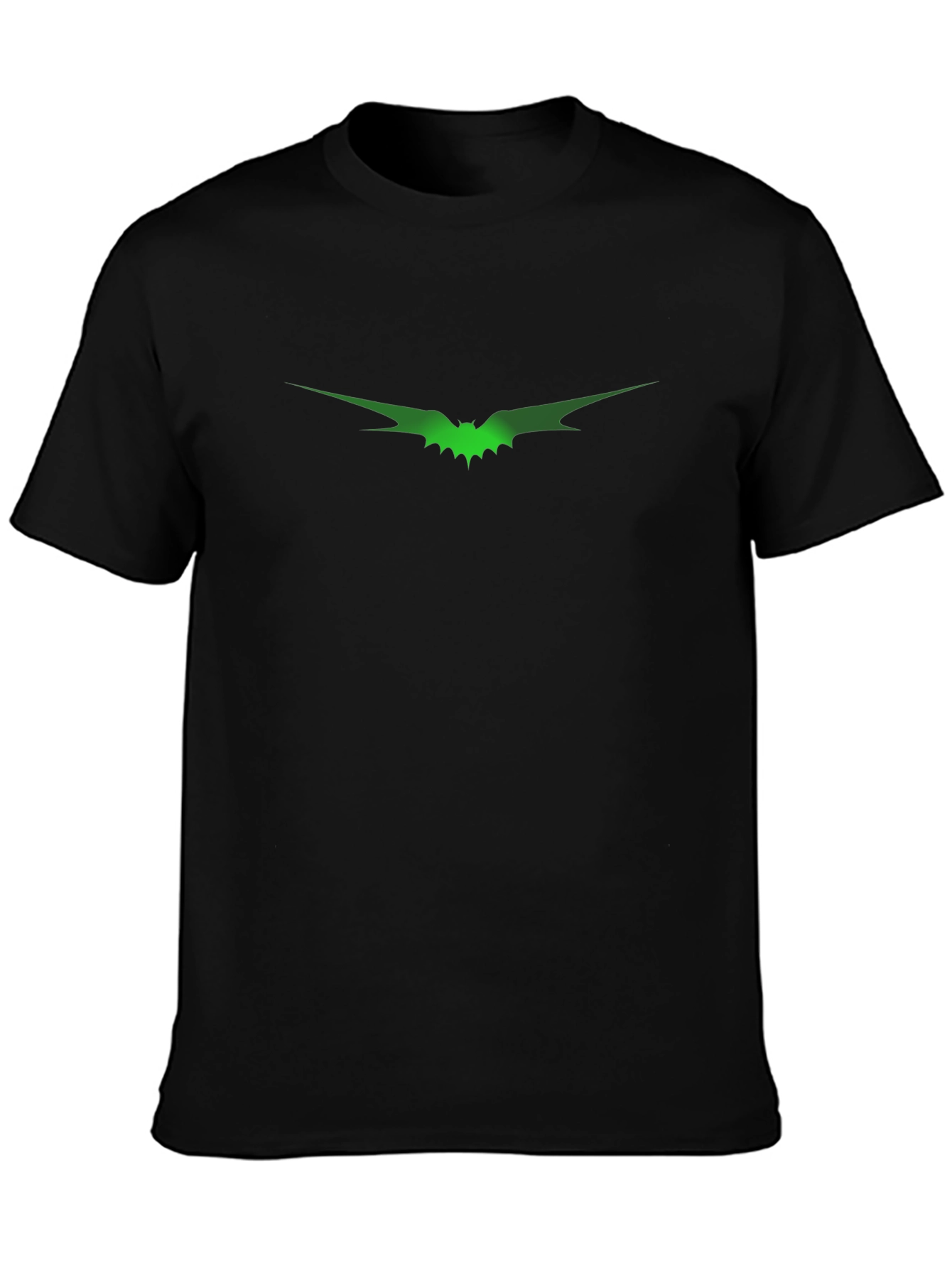 Mens Black T-Shirt with Green Bat Graphic