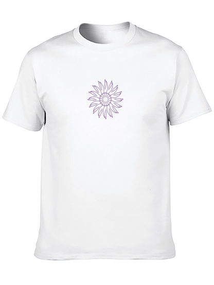 Black Tee with Purple Geometric Flower Design