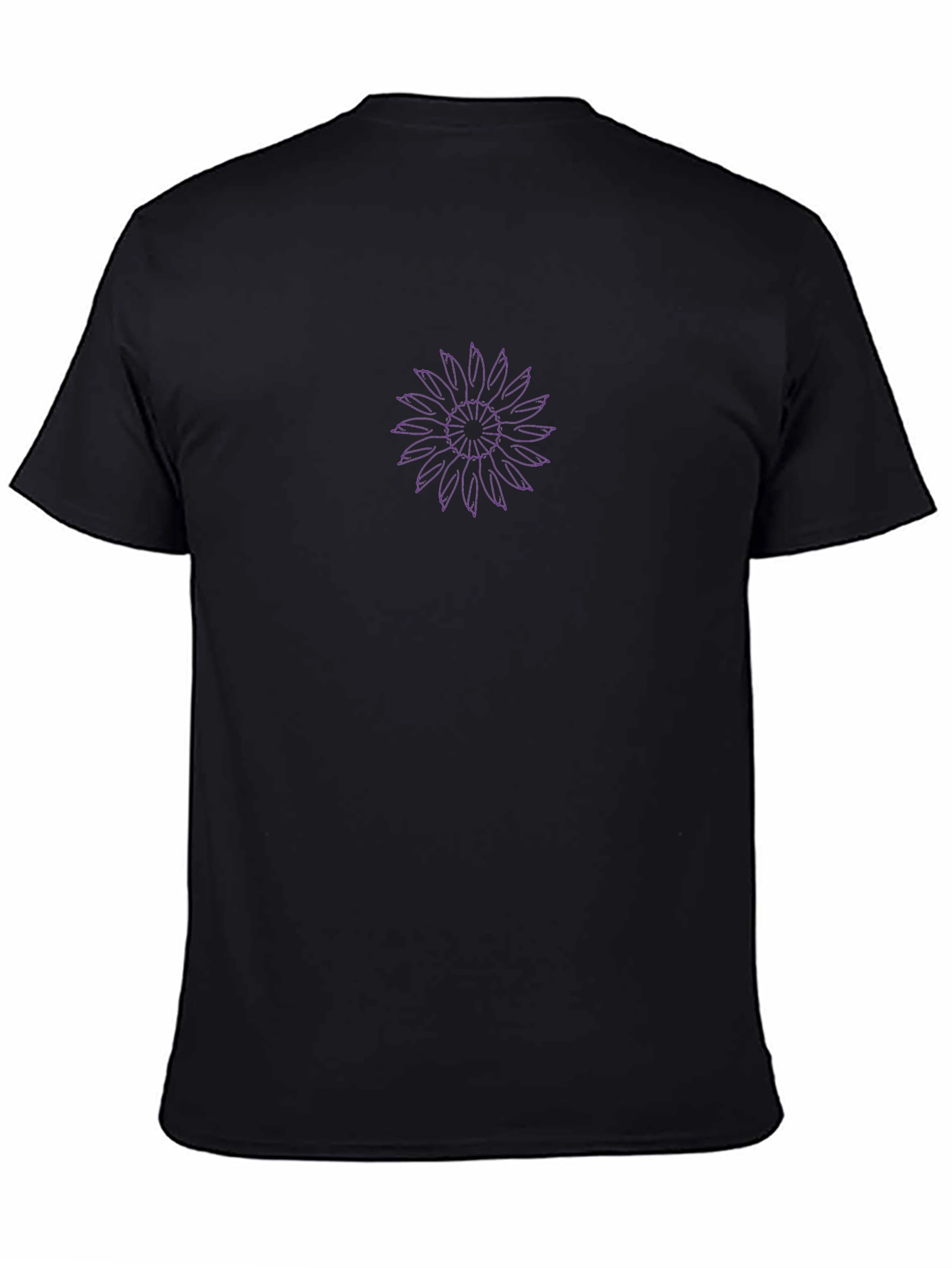 Black Tee with Purple Geometric Flower Design