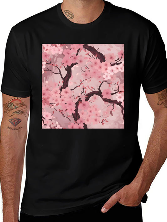 Sakura Blossom Graphic Tee - Black Cotton T-Shirt