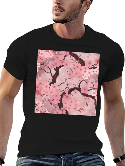 Sakura Blossom Graphic Tee - Black Cotton T-Shirt